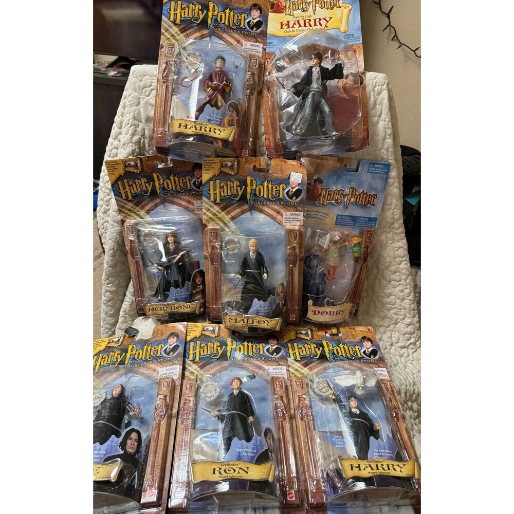 Vintage Harry Potter Mattel Figure Lot 8 Sealed Snape Ron Hermione Dobby Malfoy